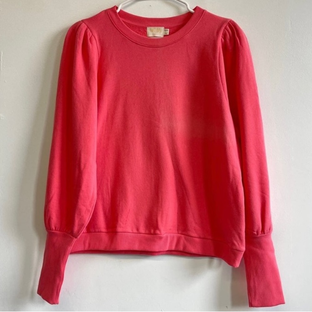Nation Ltd. Crewneck Puff Sleeve Sweater Size L Neon Pink